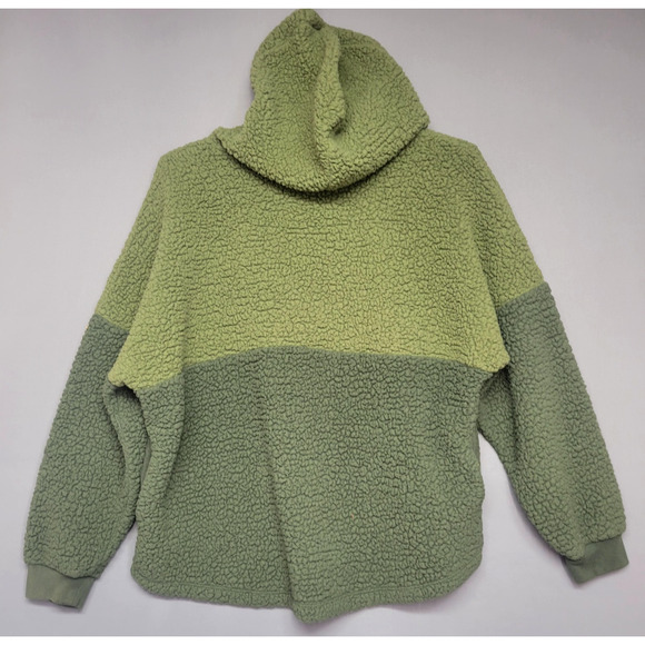 Victorias Secret PINK Sherpa Hooded Pullover Womens XL Green 1/2 Zipper Pockets - Picture 5 of 11